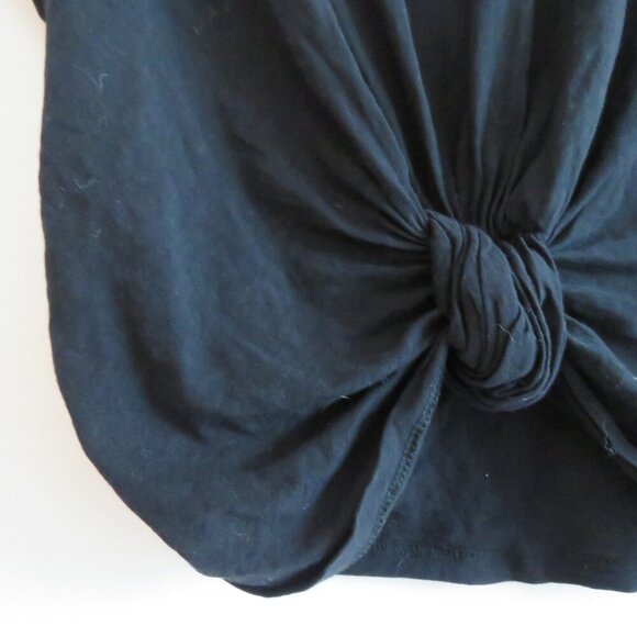 FRAME Knotted Roll-Sleeve T-Shirt in Black Cotton Minimalist Quiet Luxury - XS - Picture 3 of 9